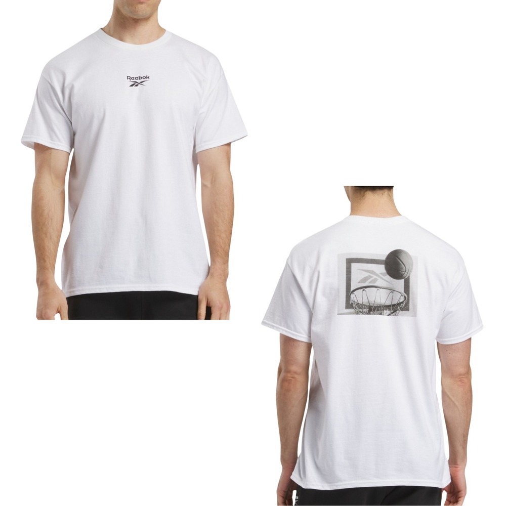 Reebok Basketball Game Win Logo T-Shirt Mens Small White Black 100228371